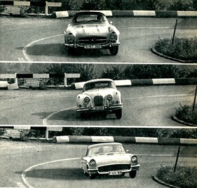 Fahrverhalten im Vergleich - Mercedes-Benz 300 SL, Jaguar XK 150 und Ford Thunderbird von 1960 (1960)